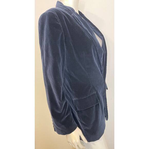 Ralph Lauren Navy Blue Velvet Fox Crest Blazer Jacket Womens 10 Embroidered Horn - Picture 7 of 10